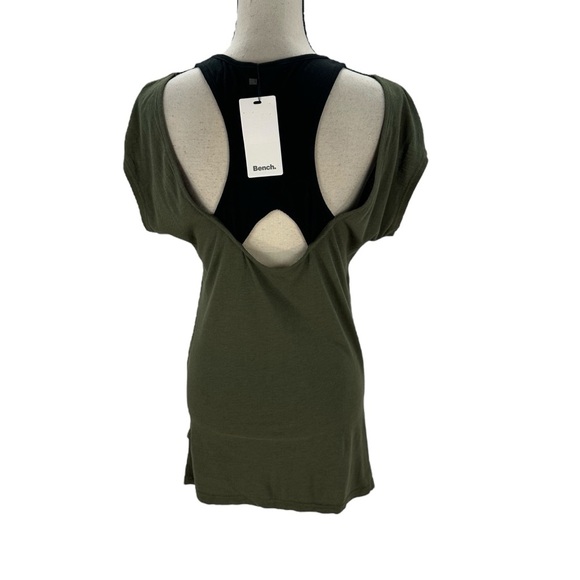 Bench Women's Short Sleeve Layered Workout Tank Shirt - Green Black - size Small - Picture 3 of 8